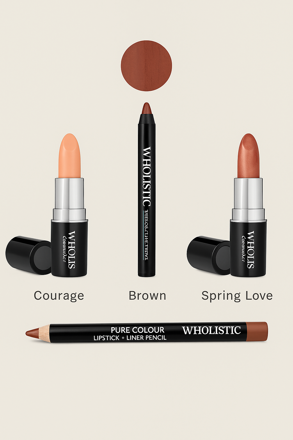Radiant Bliss Lipstick Set with Chic Brown Lip Pencil Trio