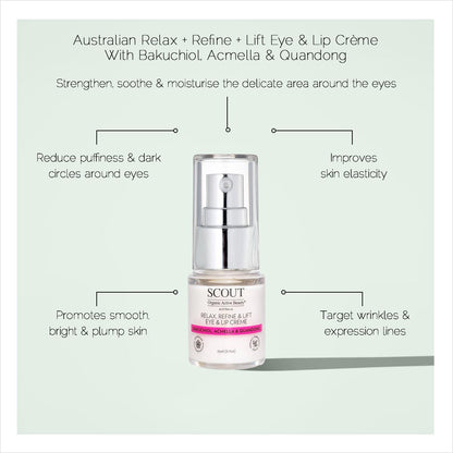 Relax + Refine + Lift Eye & Lip Crème With Bakuchiol, Acmella & Quandong